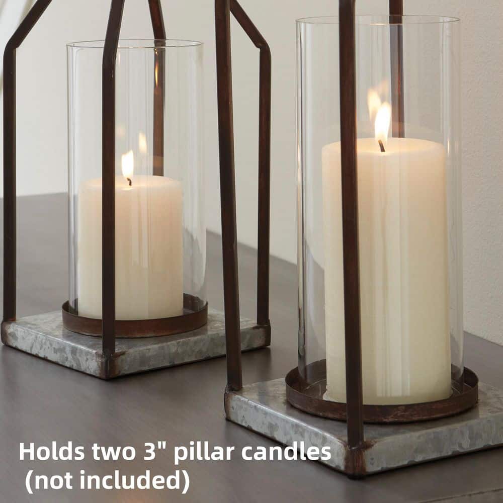 Black and Gray Metal Glass Hurricane Candle Lantern