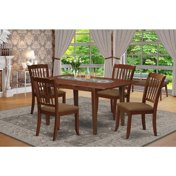 East West Furniture 5-Piece Mahogany Finish Solid Wood Top - Rectangular Dining Room Set with Butterfly Leaf - Seats 4