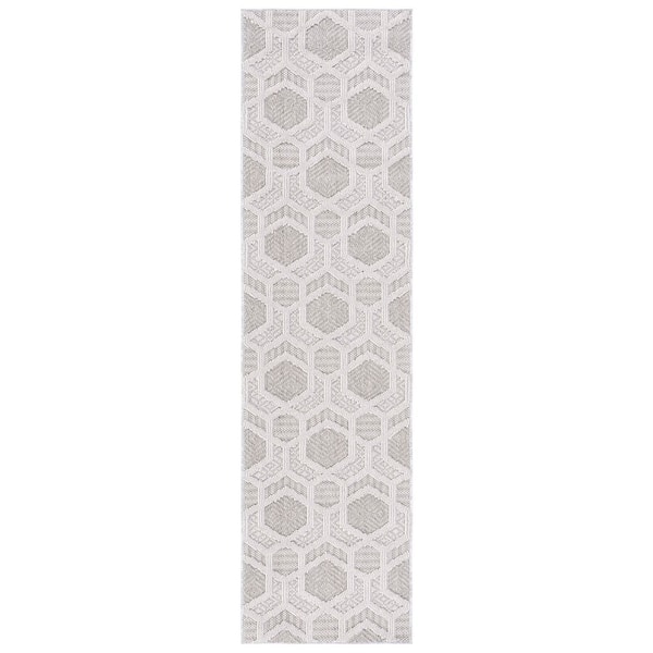 Global 2 ft. x 8 ft. Gray/Ivory High-Low Hexagon Runner Rug