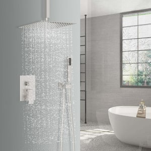 2-Spray Patterns with 2.0 GPM 12 in. Ceiling Mount Rain Shower Head Dual Shower Heads in Brushed Nickel