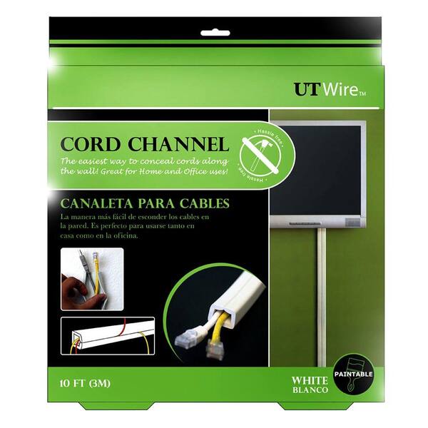 UT Wire 10' Cord Channel for Wall Cover Conceal, Paintable White