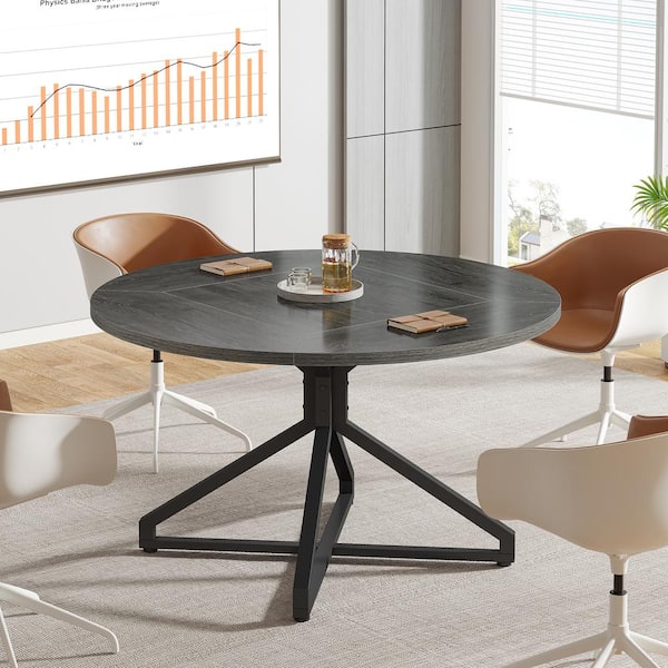 BYBLIGHT Capen 47.2 in. Round Gray Engineered Wood Conference Table Desk for Office