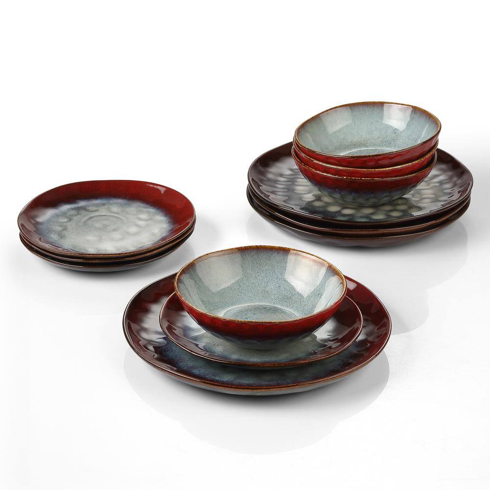 vancasso Ceramic Red 12-Piece Dinnerware Set with 4 x Dinner Plate 4 x  Dessert Plate and 4 x Bowl 550 ml (Service for 4) VC-STARRY-R-12 - The Home  Depot