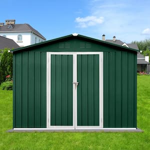 8 ft. x 10 ft. Outdoor Garden Metal Steel Waterproof Tool Shed Covers 80 sq. ft. with 2 Lockable Doors, Green Plus White