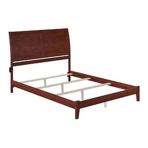 Portland Walnut Solid Wood King Traditional Panel Bed with Open Footboard and Attachable Turbo Device Charger