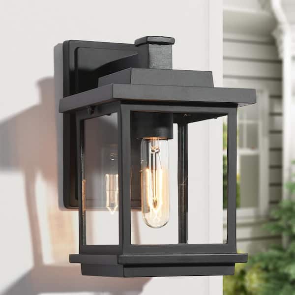 LALUZ Westever 1-Light Earth Black Outdoor Wall Lantern Sconce with ...