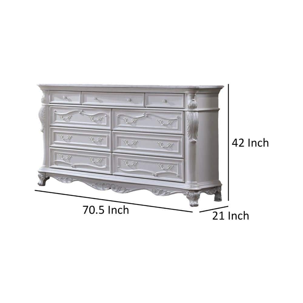 Venta White Solid Wood Wide Dresser Chest with Carved Details