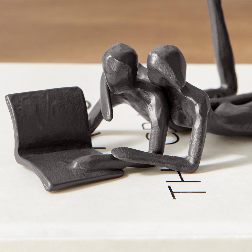 Brown Cast Iron Abstract Couple Reading Book Sculpture