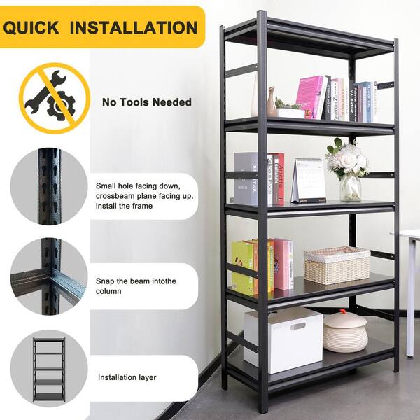 Tenleaf Heavy Duty 72 in. H 5-Shelf Black Metal Pantry
