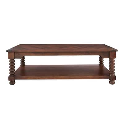 Glenmore 54 in. Walnut Large Rectangle Wood Coffee Table with Detailed Legs
