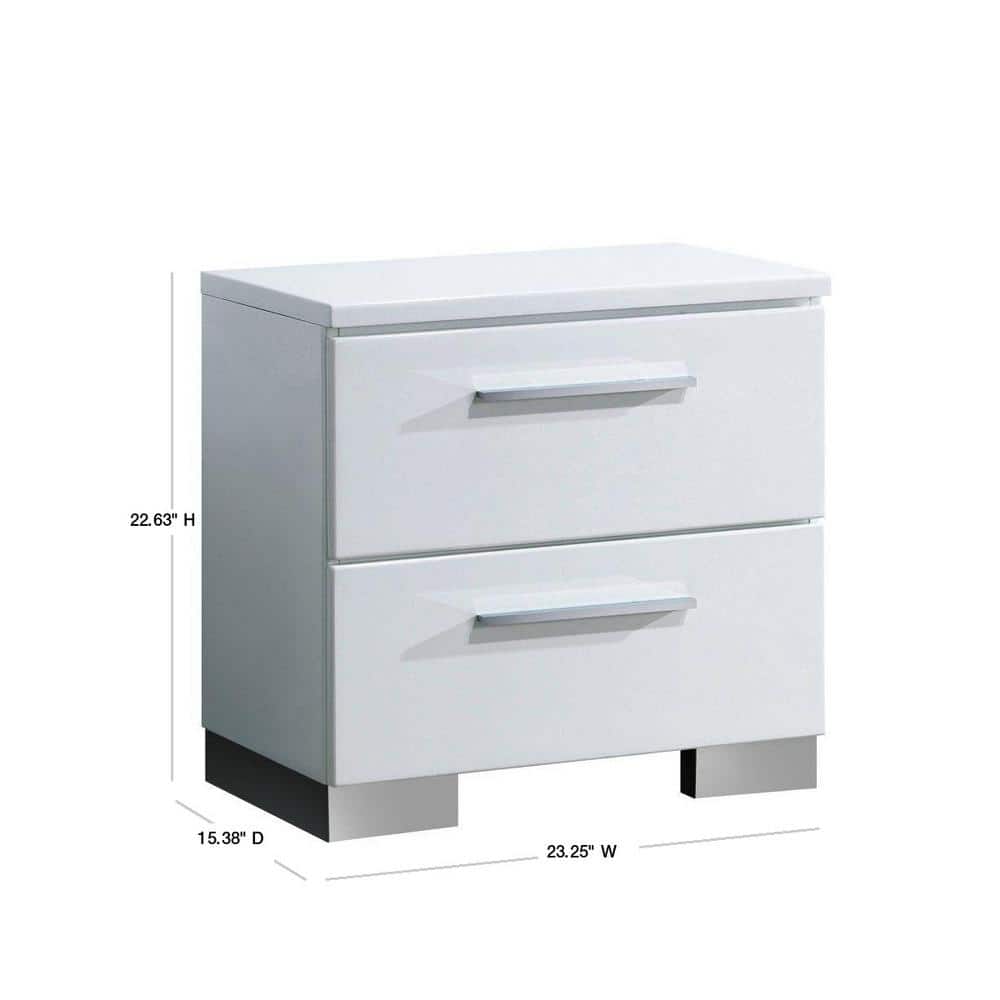 Clementine 2-Drawer White and Chrome Contemporary Nightstand