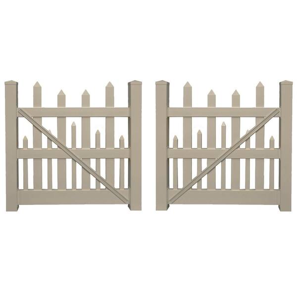 Weatherables Salem 8 ft. W x 5 ft. H Khaki Vinyl Picket Fence Double Gate Kit