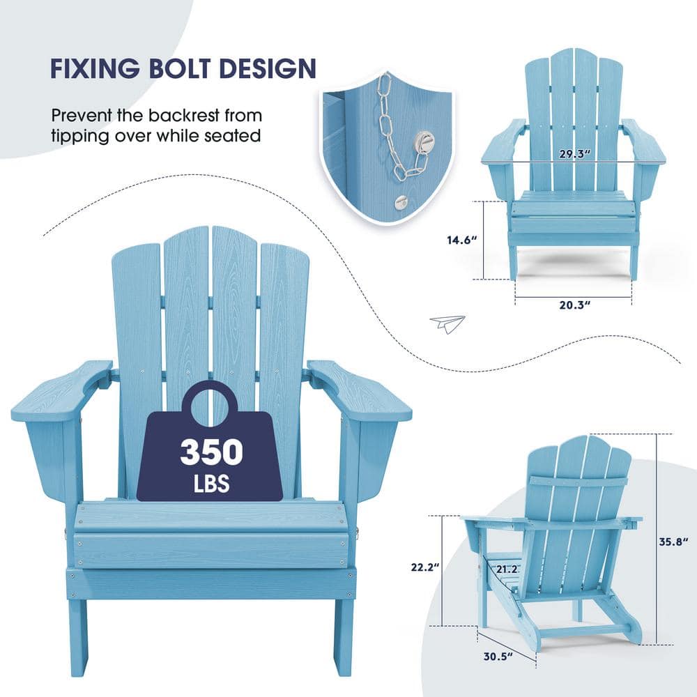 Light Blue Folding Plastic Adirondack Chair for Outdoor