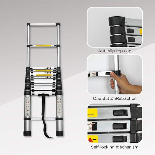 14.5 ft. Aluminum Portable Extension Ladder with 300 lb. Load Capacity Type IA Duty Rating for Home, Outdoor