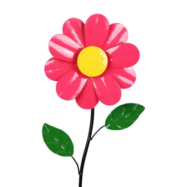 Exhart 5 in. W Mini Kinetic Daisy 1.33 ft. Pink Metal Garden Stake