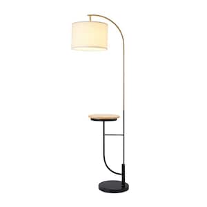 Danna Arc 65 in. H Floor Lamp with Wood Table and USB Port, White