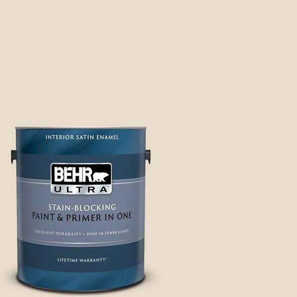 BEHR ULTRA 1 gal. #UL150-10 Aged Parchment Satin Enamel Interior Paint and Primer in One