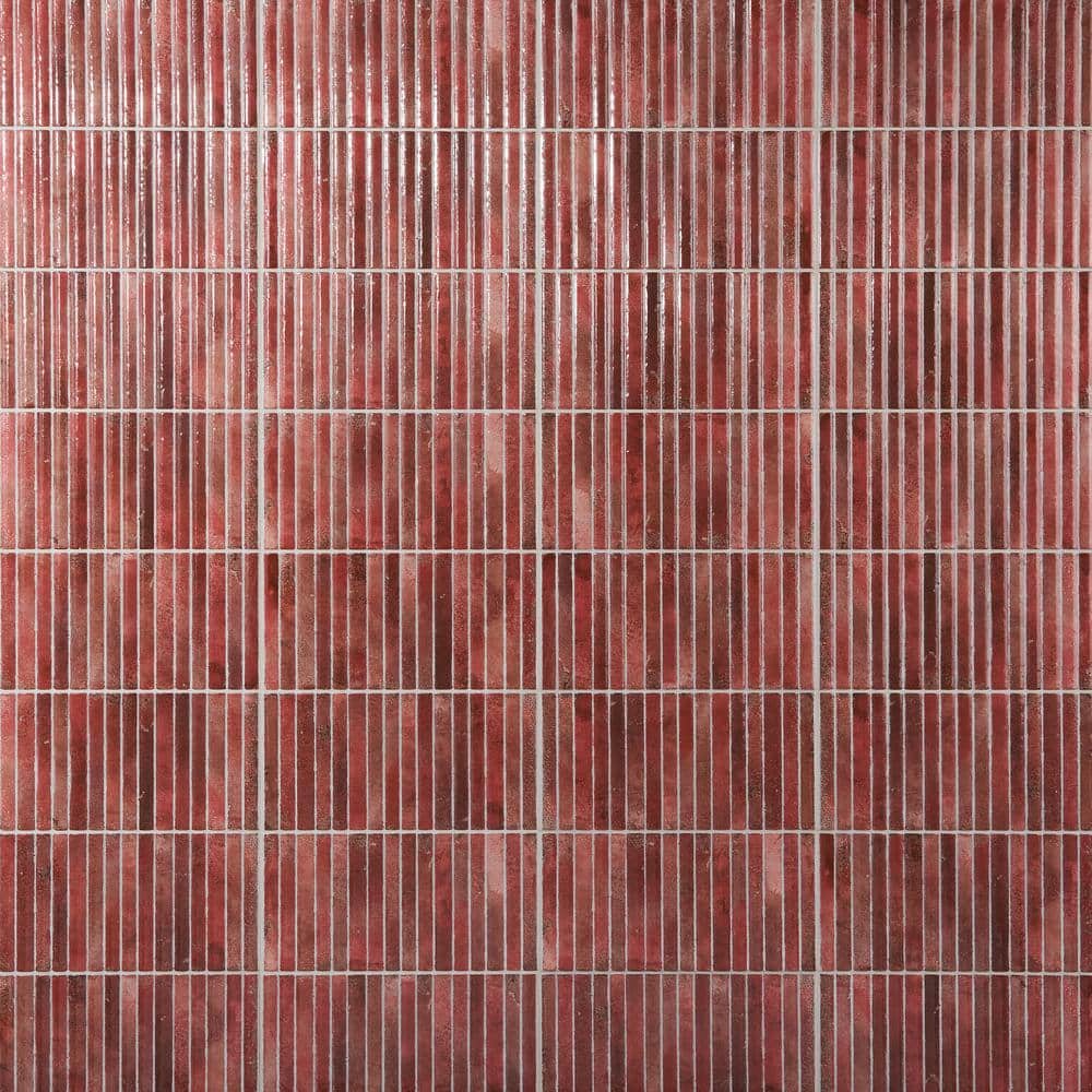 Red Polished Fluted Ceramic Subway Wall Tile 6x12