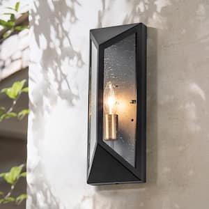 Gillingham Black 1-Light Outdoor Wall Sconce Clear Seeded Glass