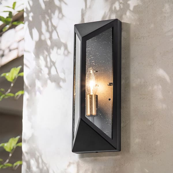 EDISLIVE Gillingham Black 1-Light Outdoor Wall Sconce Clear Seeded Glass