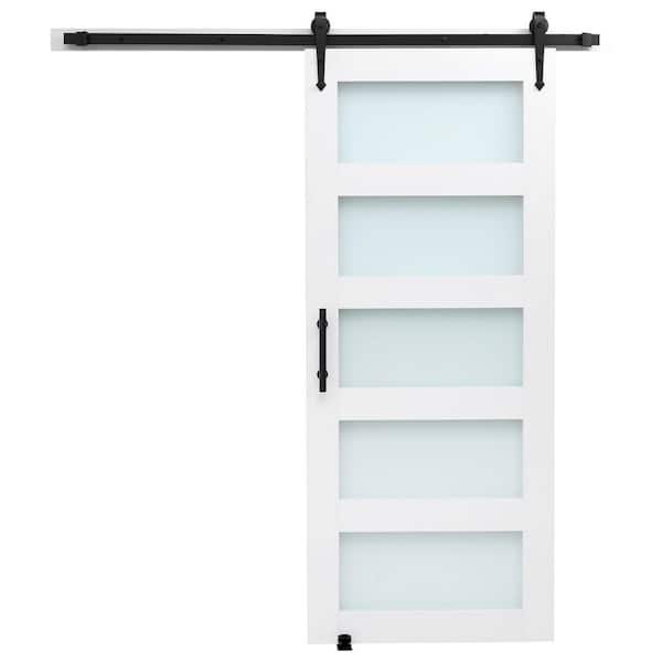 Sliding Barn Door, 36 x 84 in., Durable MDF Panel with Glass, Barn Door with Hardware Kit, Access Door, White