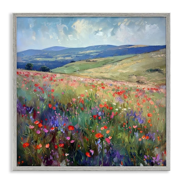 Stupell Industries Rolling Meadow Flowers by Raymond Powers Gray Framed Nature Giclee Art Print 12 in. x 12 in.