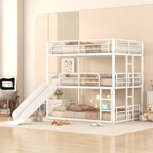 Harper & Bright Designs White Full Size Metal Bunk Bed with Ladders and ...