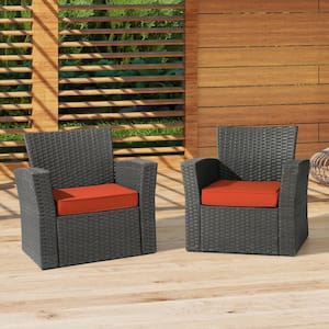 Fading Free 20 in. W. x 19.5 in. x 4 in. Orange Outdoor Patio Thick Square Lounge Chair Seat Cushion with Ties 2-Pack