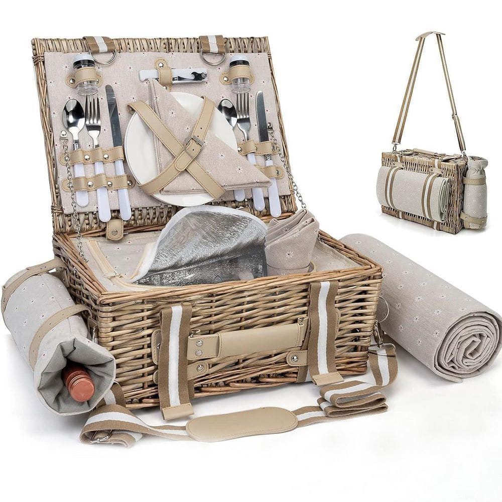 Numhew 19-Piece Wicker Picnic Baskets with Insulated Liner and ...