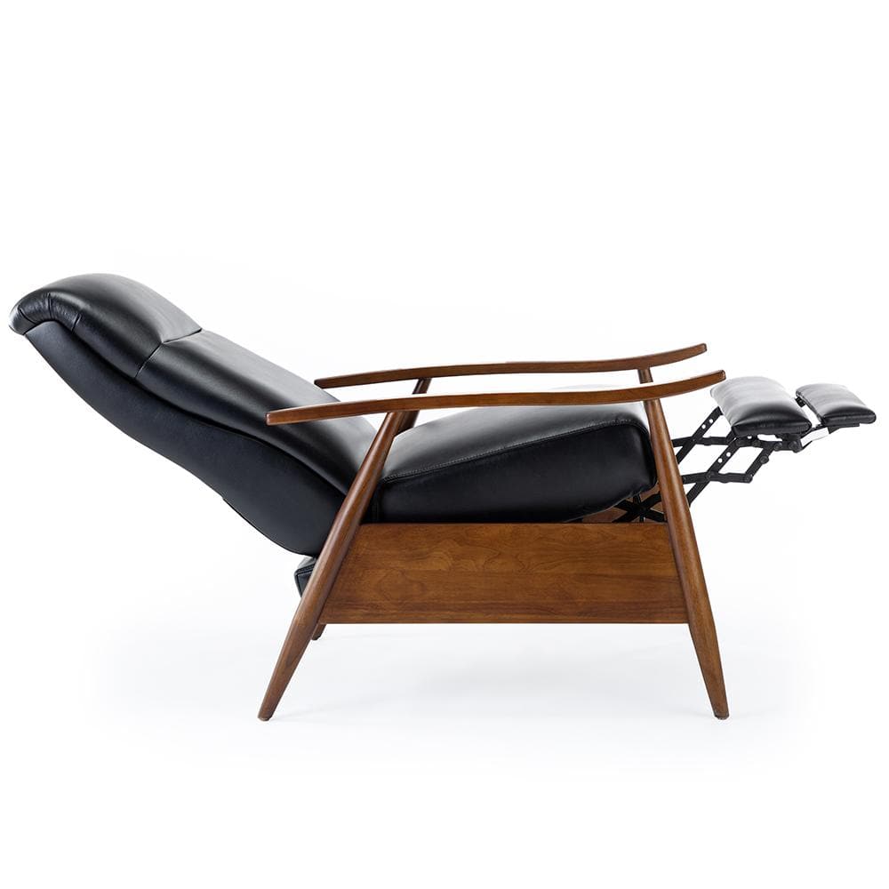 Mid-Century Modern Chestnut & Black Faux Leather Recliner