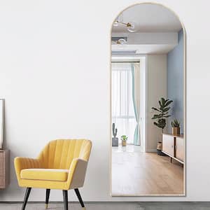 65 in. x 22 in. Modern Arched Shape Framed Burlywood Standing Mirror Full Length Floor Mirror