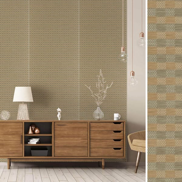 Caramel Check Faux Grasscloth Non-Pasted Wallpaper Roll (Covers 15.33 Sq. Ft.)