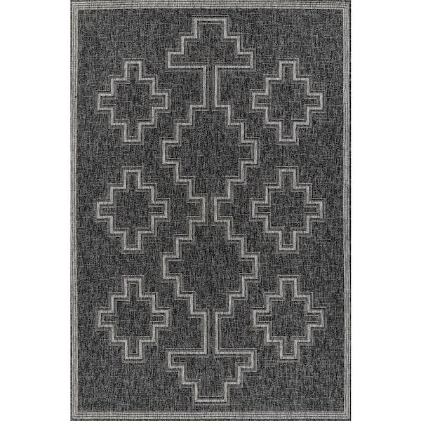 Hampton Black 6 ft. x 9 ft. Machine Made Geometric Polypropylene Rectangle Area Rug