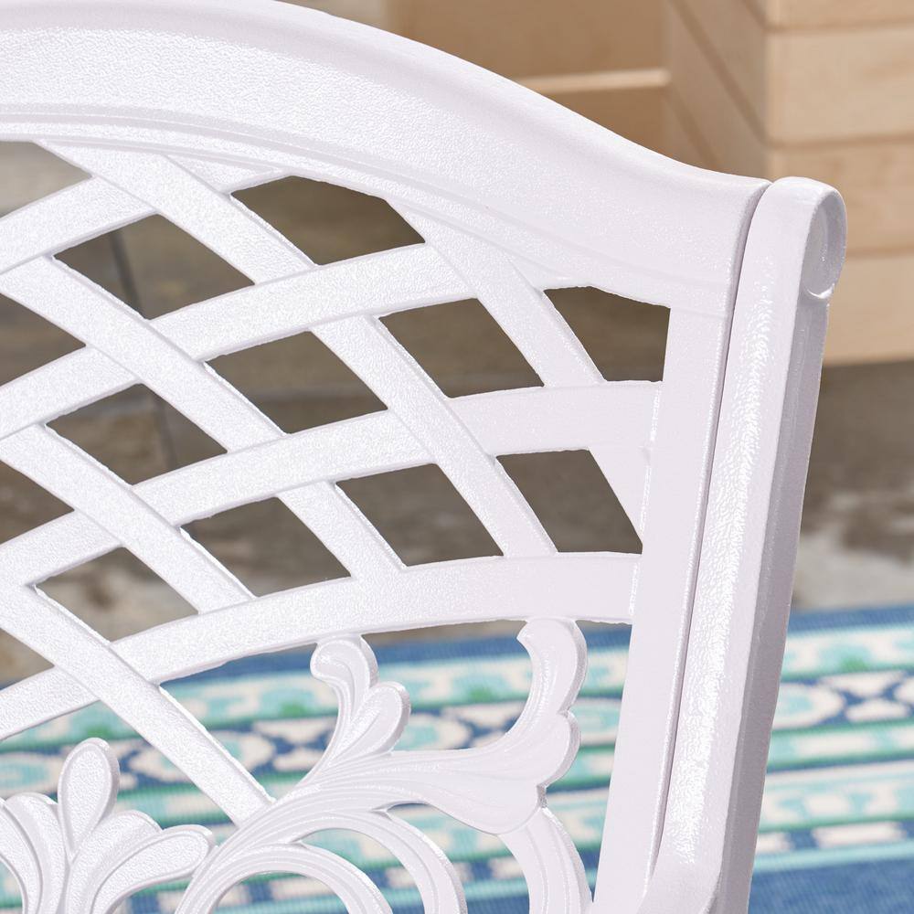 White Cast Aluminum Outdoor Dining Arm Chair Set