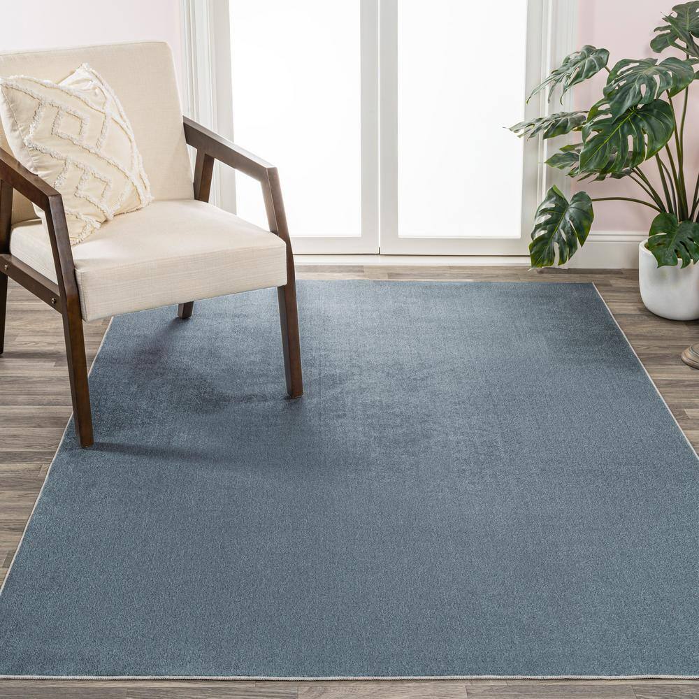 Blue Solid Synthetic 4' x 6' Washable Area Rug