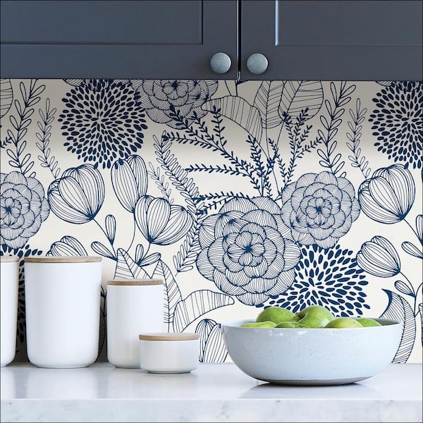 Navy Secret Garden Peel and Stick Wallpaper Sample