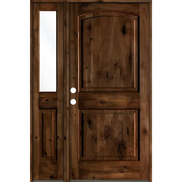 Krosswood Doors 44 in. x 80 in. Knotty Alder Right-Hand/Inswing Clear Glass Provincial Stain Wood Prehung Front Door with Sidelite