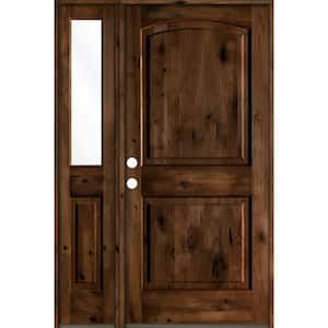 46 in. x 80 in. Knotty Alder Right-Hand/Inswing Clear Glass Provincial Stain Wood Prehung Front Door with Sidelite