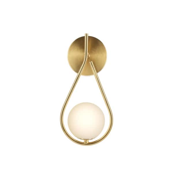 Teardrop 5 in. 1-Light Brushed Gold Wall Sconces with Globe Shade