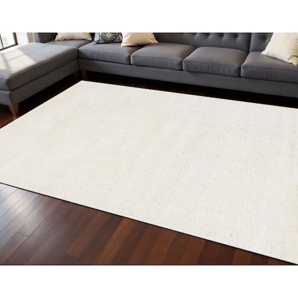 Cream 8 ft. x 11 ft. Woven Solid Color Rectangle Indoor Area Rug