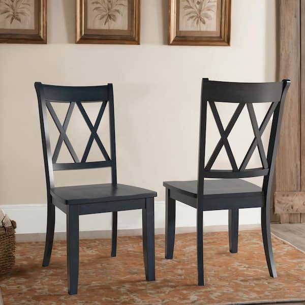 Antique Denim Double X Back Wood Dining Chairs (Set Of 2)