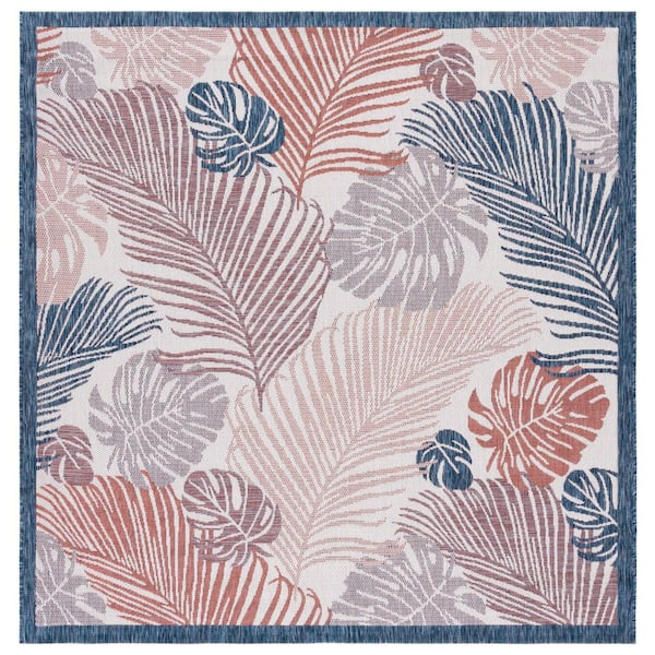 SAFAVIEH Courtyard Beige/Rust 7 ft. x 7 ft. Oversized Botanical Leaf ...