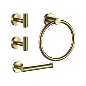 Bathroom Accessory Set With Robe Hooks, Towel Ring, Toilet Paper Holder in Gold 4-Piece