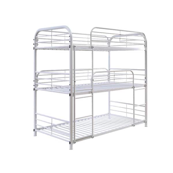 Benjara White Twin Adjustable Bunk Bed with 2 Attached Ladders and Side Rails