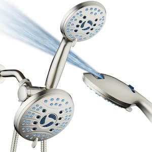50-Spray Patterns 2.5 GPM 6 in. Wall Mount Dual Shower Heads and Handheld Shower Head Antimicrobial in Satin Nickel