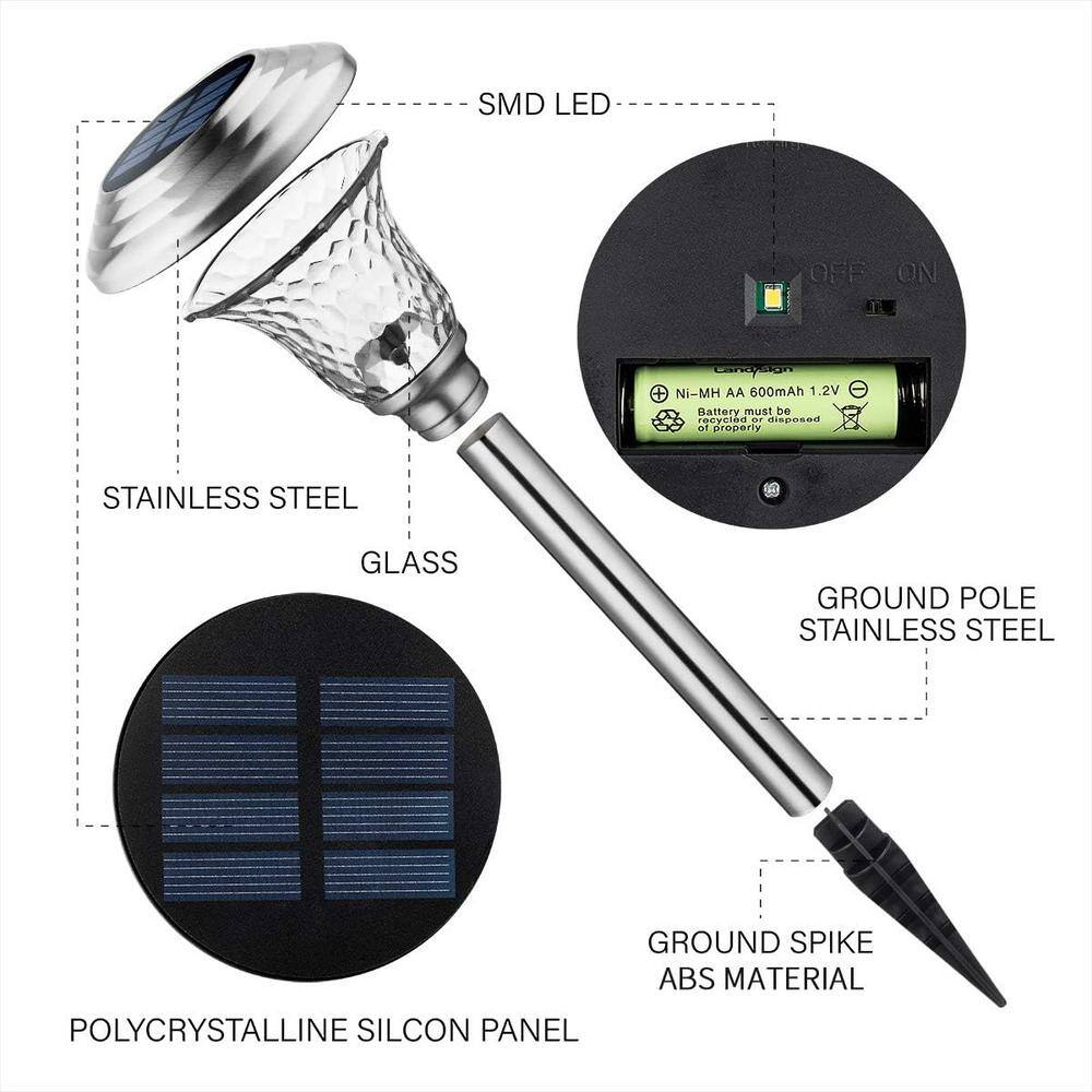 Solar Stainless Steel Pathway Lights with Glass Lampshades (8-Pack)