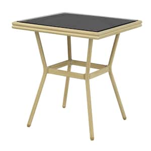 Sillowick Dark Gray and Natural Tone Square Metal Outdoor Dining Table