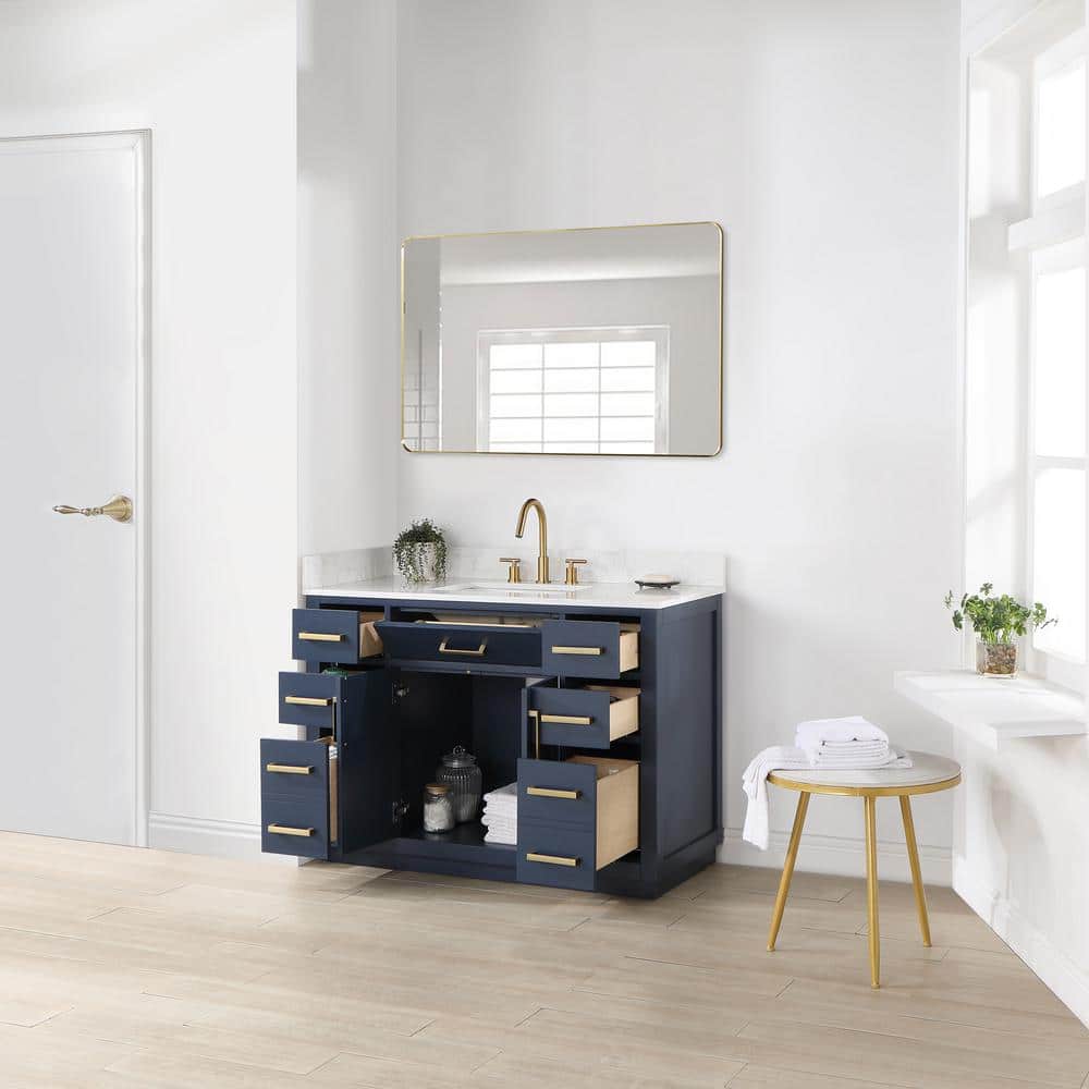 Gavino 48" Royal Blue Wood Vanity with Stone Top and Mirror