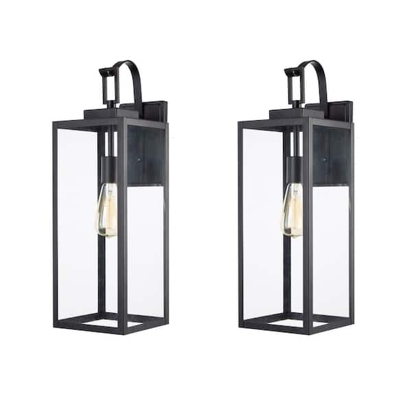 Hukoro Foothill 22.6 in. 1-Light Matte Black Outdoor Wall Lantern Sconce with Clear Glass(2-pack)