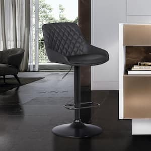 Anibal Contemporary Adjustable Bar Stool in Black Powder Coated and Grey Faux Leather